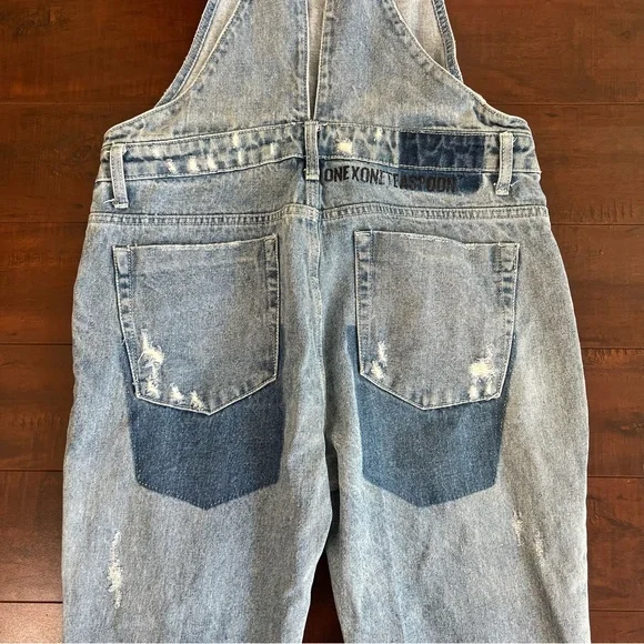 ONE TEASPOON Revolve Denim Overalls Distressed Cropped Ankle Blue Jean Size 28 - Picture 6 of 11